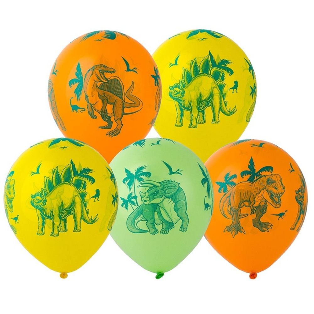 Шар (12"/30 см) Шелкография Динозавры, 5 ст 25 шт.