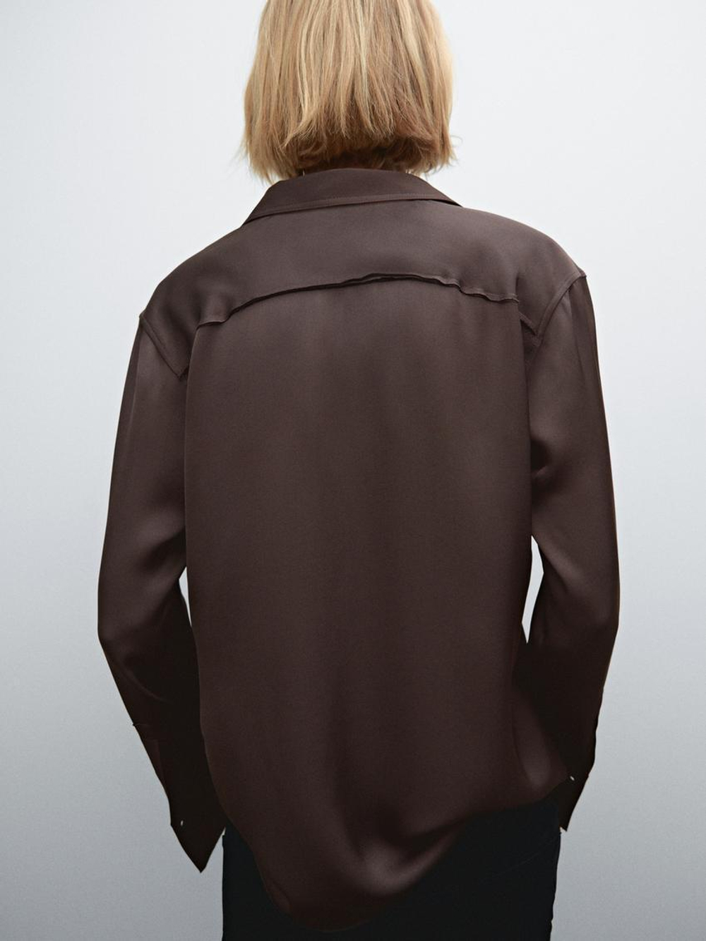 Massimo Dutti Рубашка из струящегося атласа, темно-гранатовый