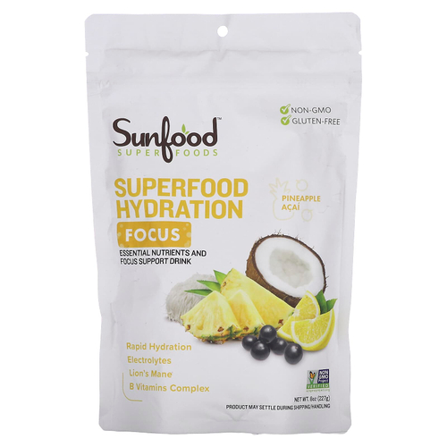 Sunfood, Superfood Hydration Focus, суперфуд, ананас и асаи, 227 г (8 унций)