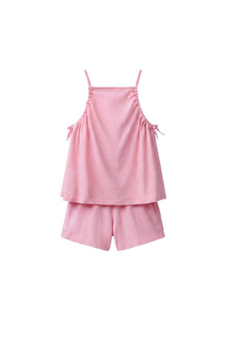 ZARA КОМПЛЕКТ ИЗ ТОПА И ШОРТОВ С ХЛОПКОМ И ЛЬНОМ, МЯГКИЙ РОЗОВЫЙ