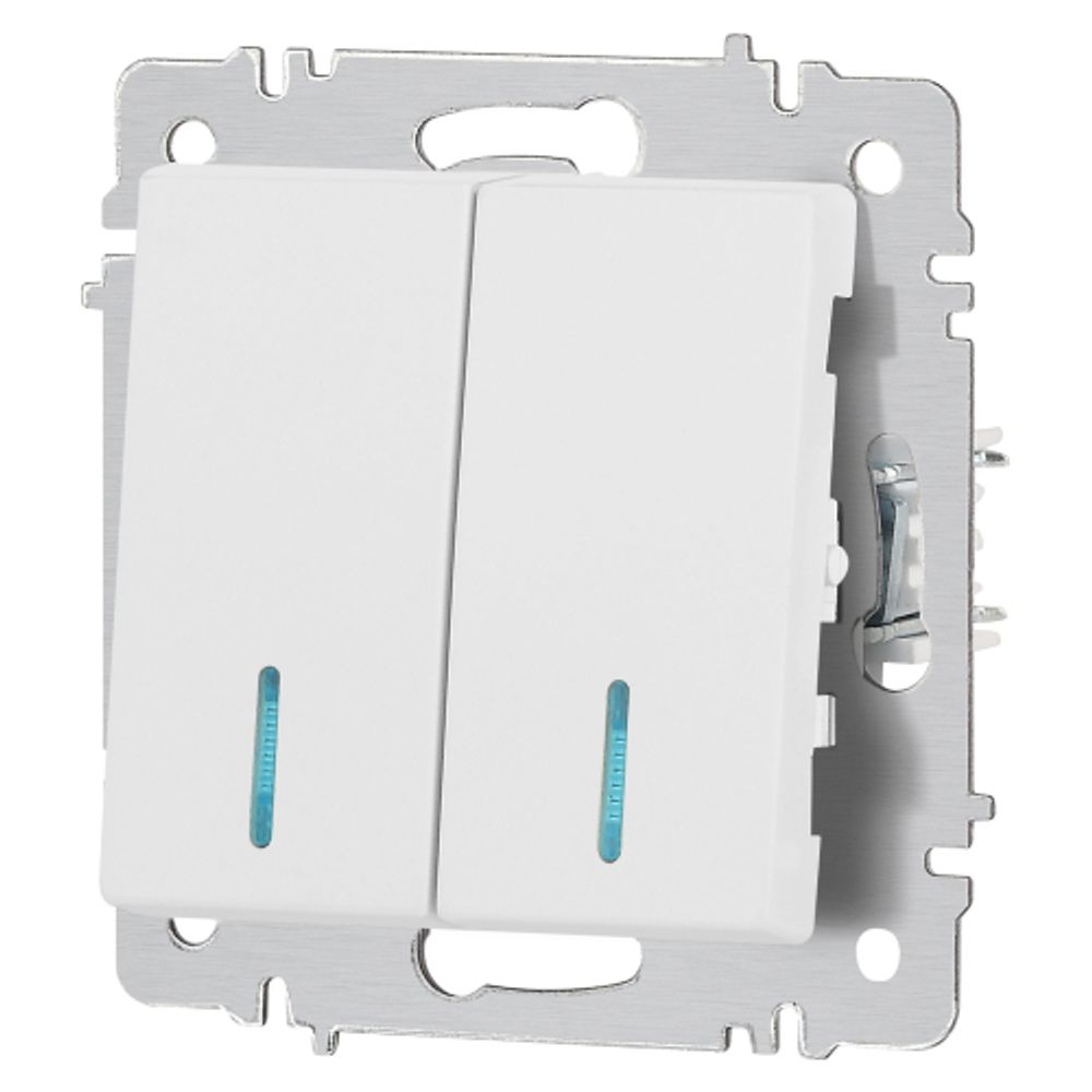 Выключатель Intro Accent 6-105-01М двойной с подсветкой, 10А-250В, IP20, СУ, AL/CU, белый матовый