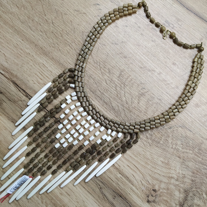 Колье Римлянка, 19 подвесов, дерево, цвет бежевый, молочный, коричневый, 50 см