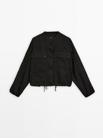 Massimo Dutti Куртка-бомбер в клетку, черный