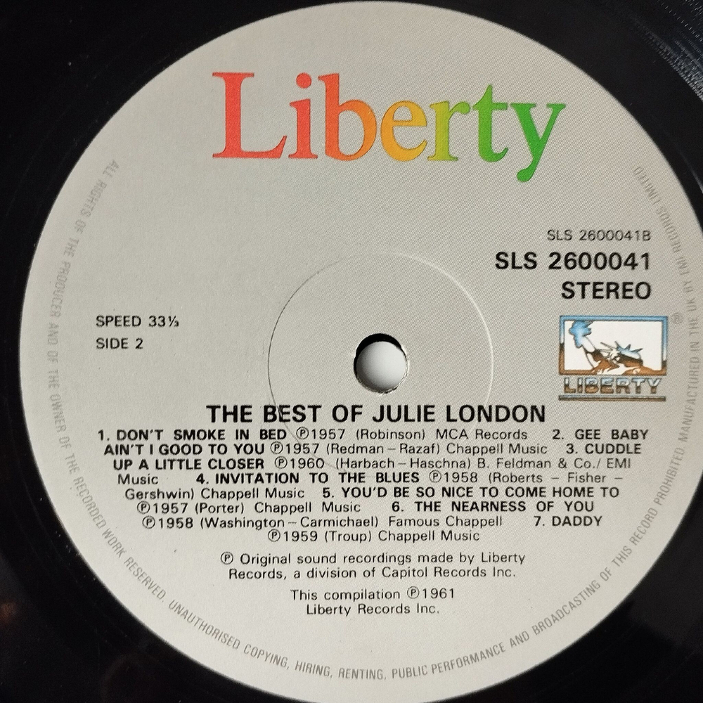 Винтажная виниловая пластинка LP The Best Of Julie London (UK 1984)