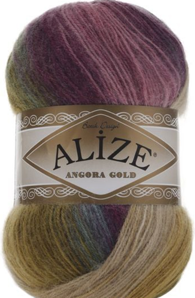 Пряжа ALIZE "Angora Gold Batik" 4341 зелень/розовый/фиолетовый