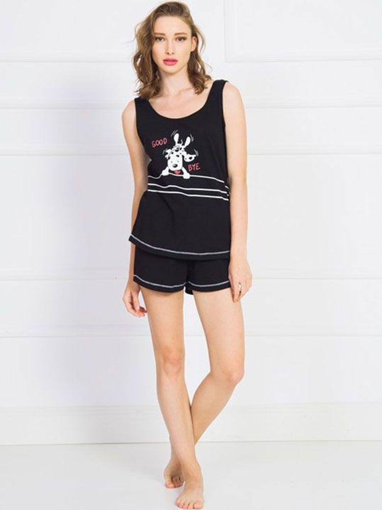 Женский комплект с собачкой на футболке (Размер: S) (Цвет: черный)