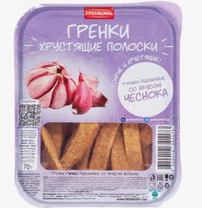 ГРЕНКИ ХРУСТЯЩИЕ ПОЛОСКИ РЖАНО-ПШЕНИЧНЫЕ ЧЕСНОК 70ГР