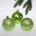 Новогодние шары 8 см (набор 3 шт) «Микс фактур», салатовый
