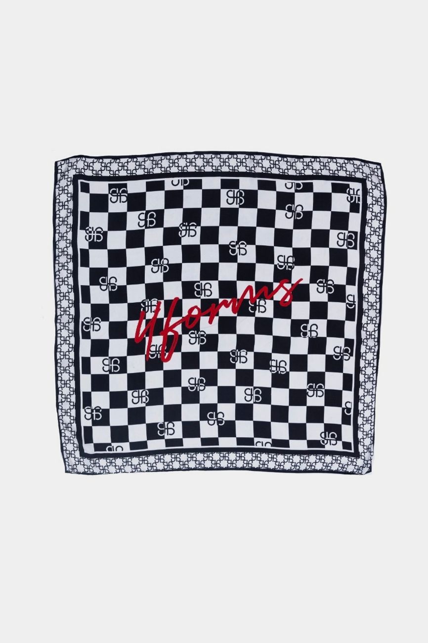 Платок из шелка, принт лого, черно-белый