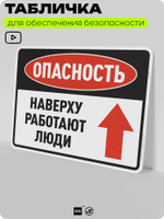 Табличка для обеспечения безопасности "Опасность, наверху работают люди", для производства, предприятия, организаций, 40х30 см, Silver Plane x Айдентика Технолоджи