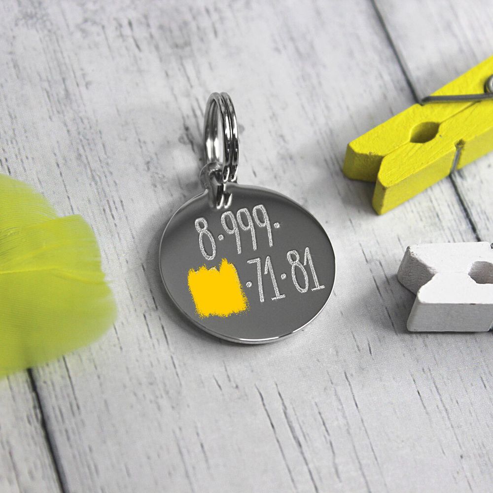 Круглый адресник для собаки с гравировкой телефона на заказ