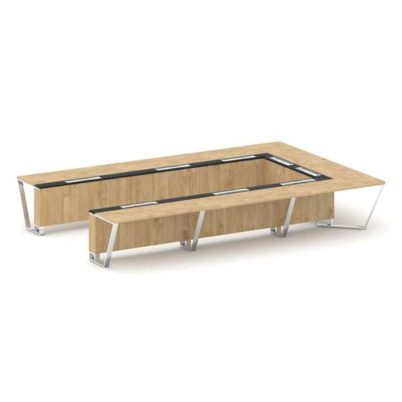 Steel Meet Стол переговорный П-образный MM-PR.B.SP-15P Тиквуд Светлый/Графит Глянец/Нержавеющая Стал