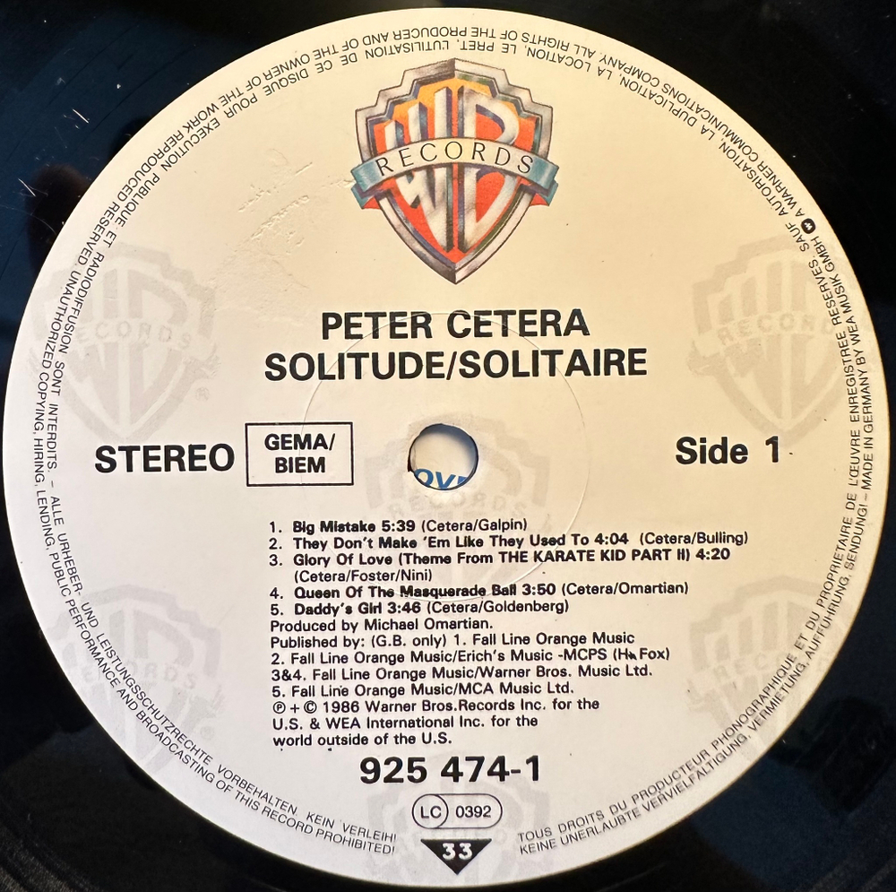 Peter Cetera - Solitude / Solitaire (Европа 1986г.)