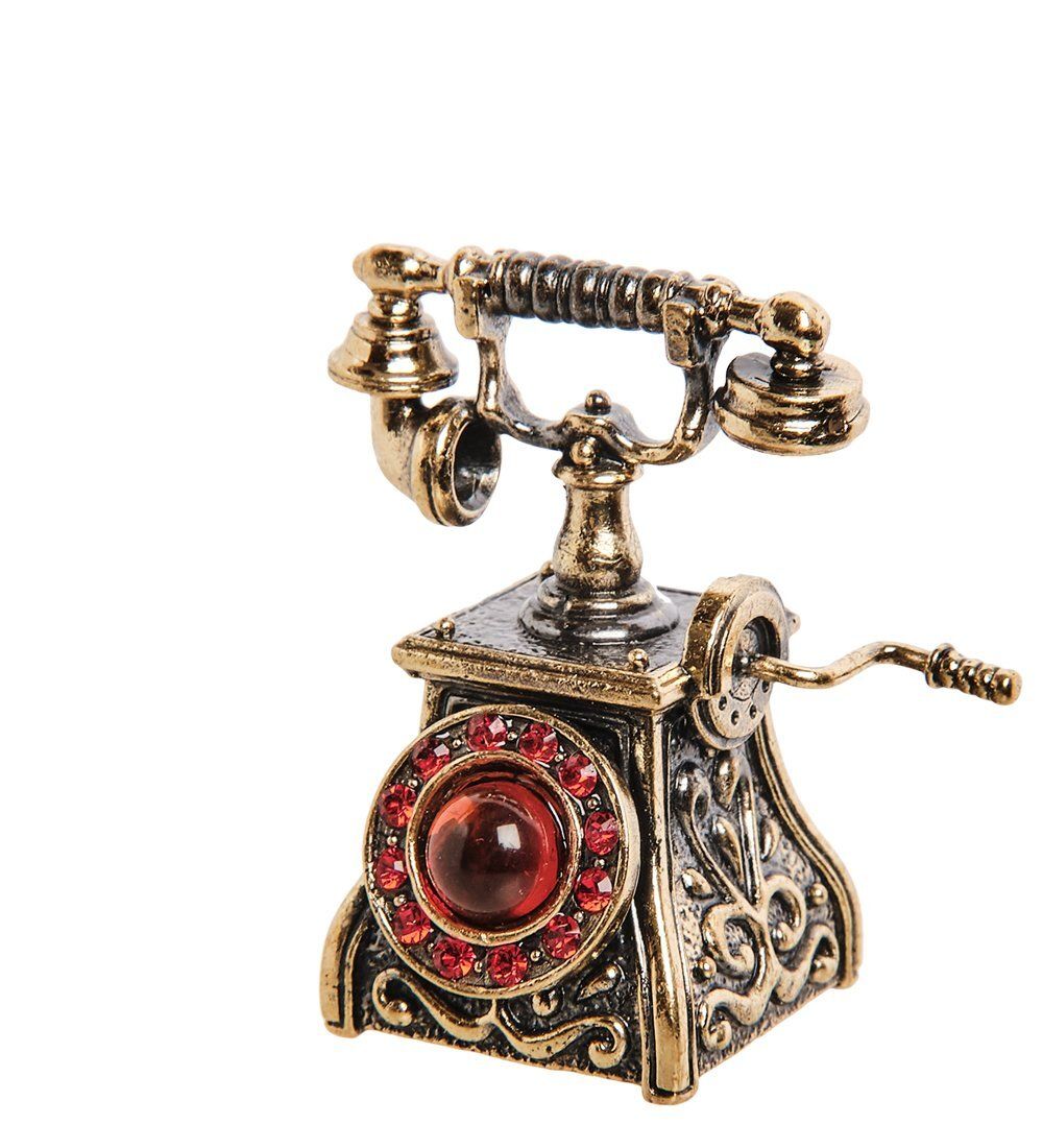 AM-2702 Колокольчик «Телефон ретро со стразами» (латунь, янтарь)