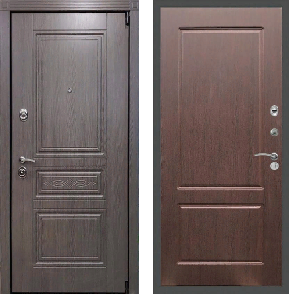 Входная металлическая дверь RеX (РЕКС) Премиум S лиственница серая / ФЛ 117 Орех премиум