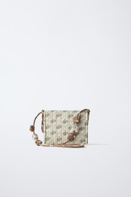 ZARA СУМКА С ЦВЕТОЧНЫМ ПРИНТОМ, ЭКРЮ