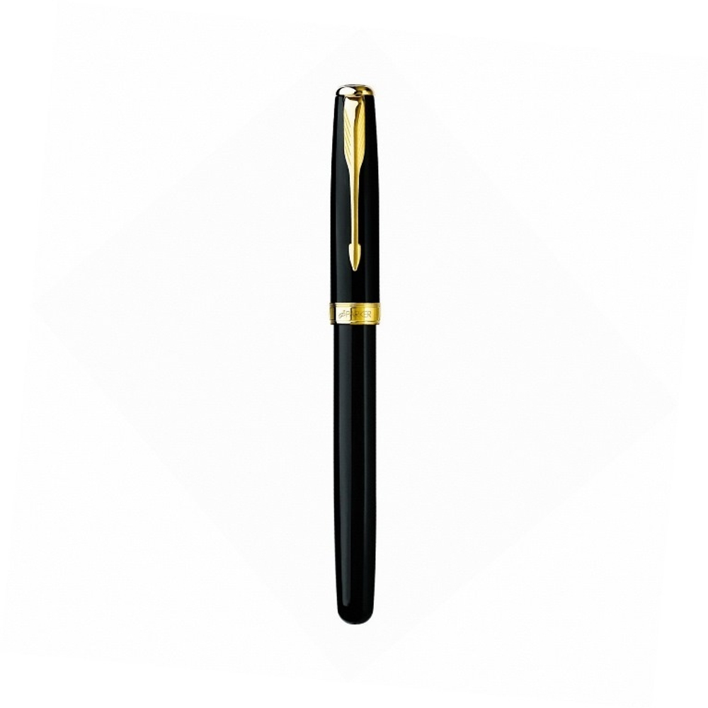Перьевая ручка и чехол из кожи Parker Sonnet F530, цвет: LaqBlack GT, перо: F, перо: золото 18К