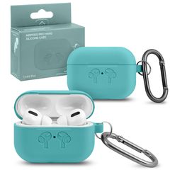 Силиконовый чехол Hang Silicon Сase HF с рисунком и карабином для AirPods Pro (Ярко-голубой / coast blue)