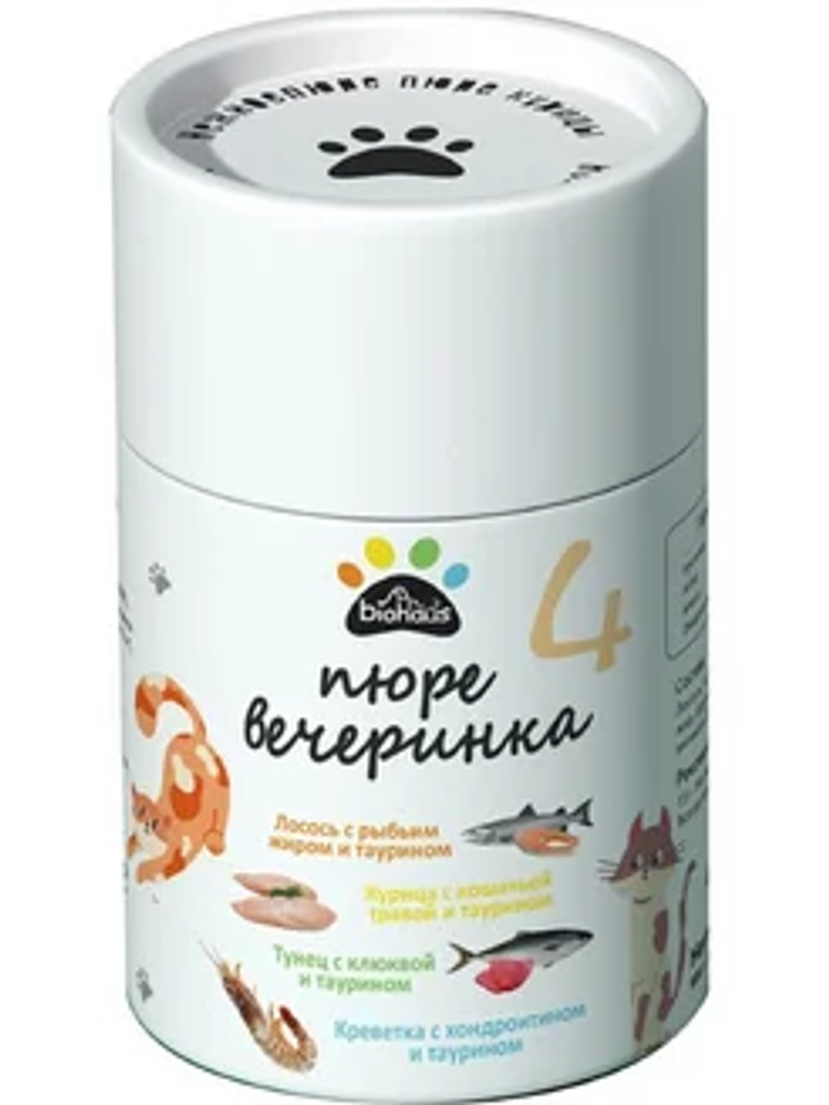 Biohaus лакомство для кошек нежное пюре вечеринка 4 вкуса