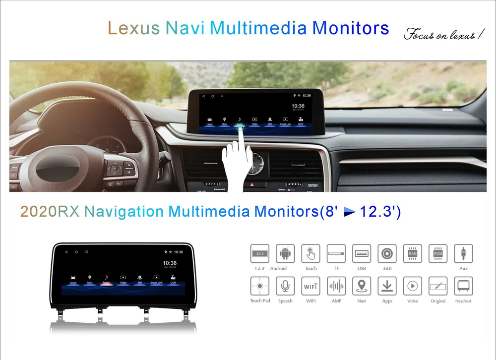 Магнитола для Lexus RX300, RX350, RX450h 2019-2022 AL20 (чёрный, без 360) - Carsys LRX2020-M-BL 12.3" IPS монитор на Android 10, CarPlay, 4G SIM-слот, 8/128ГБ