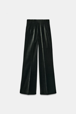 ZARA БАРХАТНЫЕ БРЮКИ FLARE ZW COLLECTION, ЗЕЛЕНЫЙ