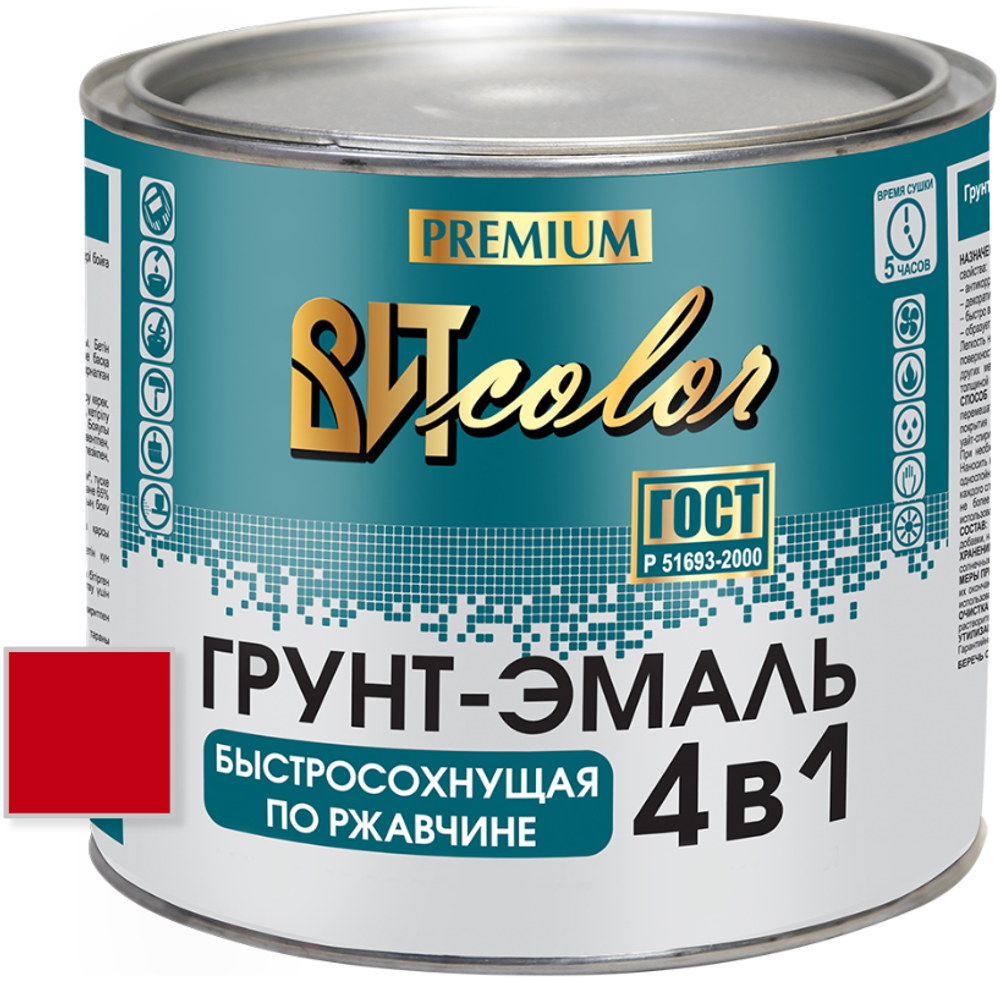 Вит Грунт 4в1 по ржавчине красная быстросохнущая 1,8кг