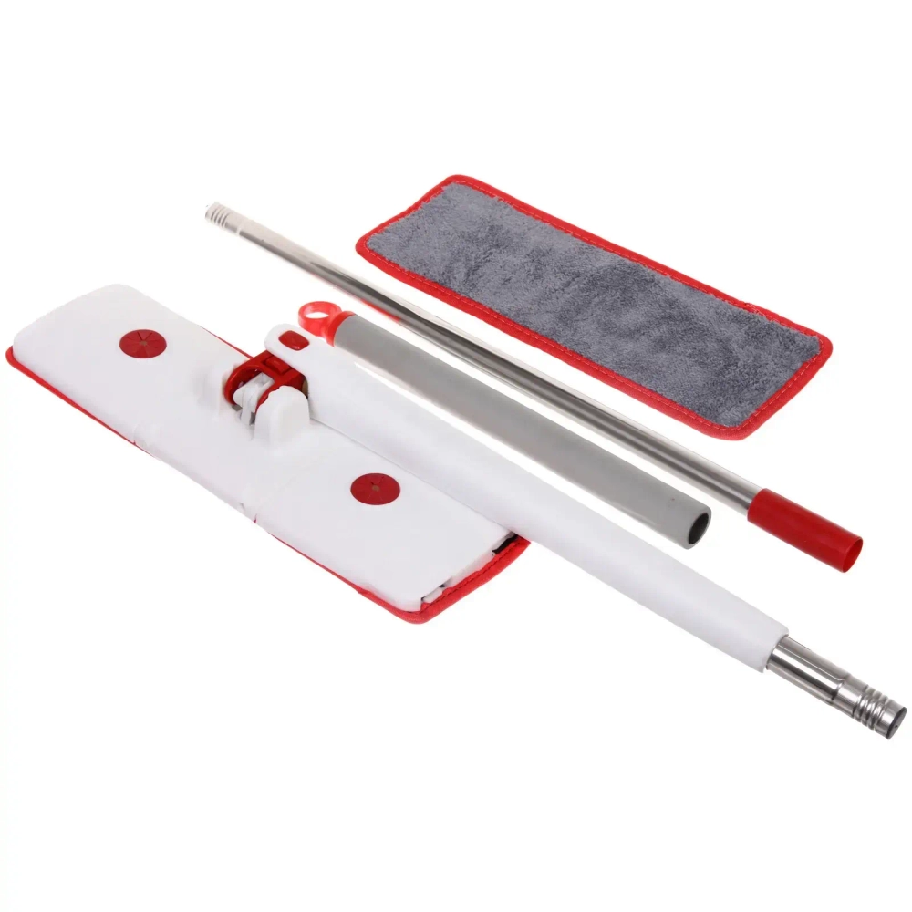 Швабра с отжимом, ручка 125 см. цвет белый в комплекте две насадки