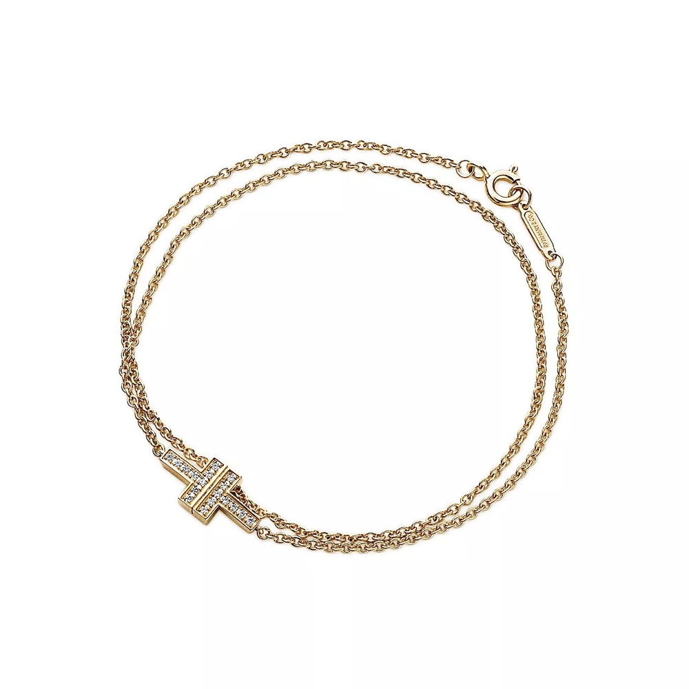 Браслет из жёлтого золота с бриллиантами, Tiffany 💠T collection. В Наличии