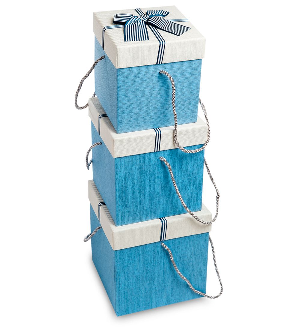 WG-10-B Набор коробок из 3шт «Куб» цв.голуб./бел.
