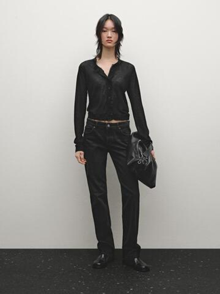 Massimo Dutti Джинсы прямого кроя с низкой посадкой, черный
