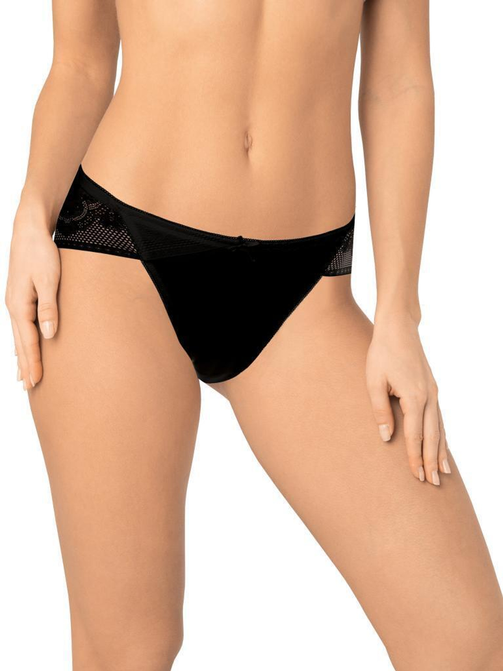 Трусики-слипы из тончайшего кружева и эластичного полотна (Размер: S) (Цвет: черный)