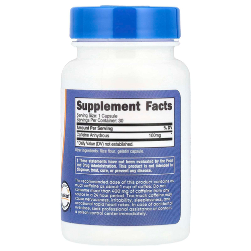 Nutricost, Кофеин, 100 мг, 30 капсул