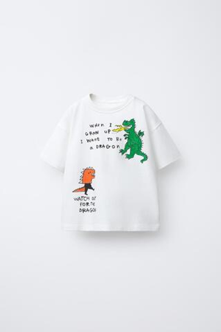 ZARA ФУТБОЛКА С ПРИНТОМ, БЕЛЫЙ
