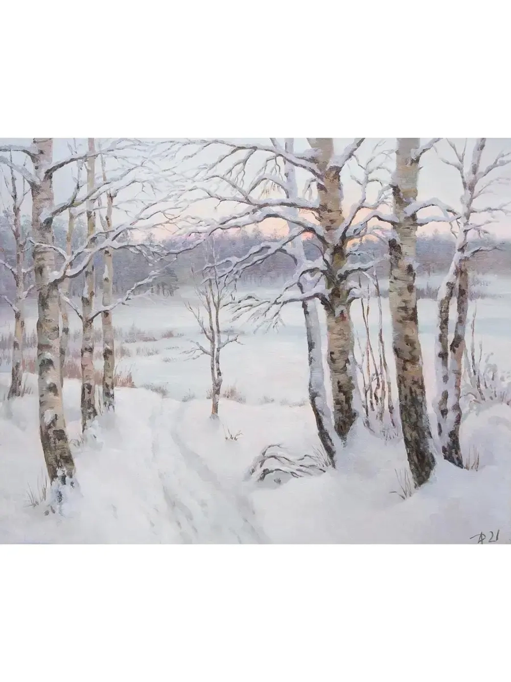 Картина маслом Зима. Вечереет Дельцов (без рамы)