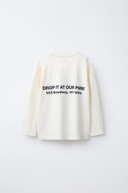 ZARA ФУТБОЛКА С НАДПИСЬЮ, СВЕТЛЫЙ ЭКРЮ