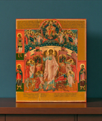 Ангел Хранитель с чудесами исцеления и святыми Артемием, Космой и Дамианом. Деревянная икона на левкасе