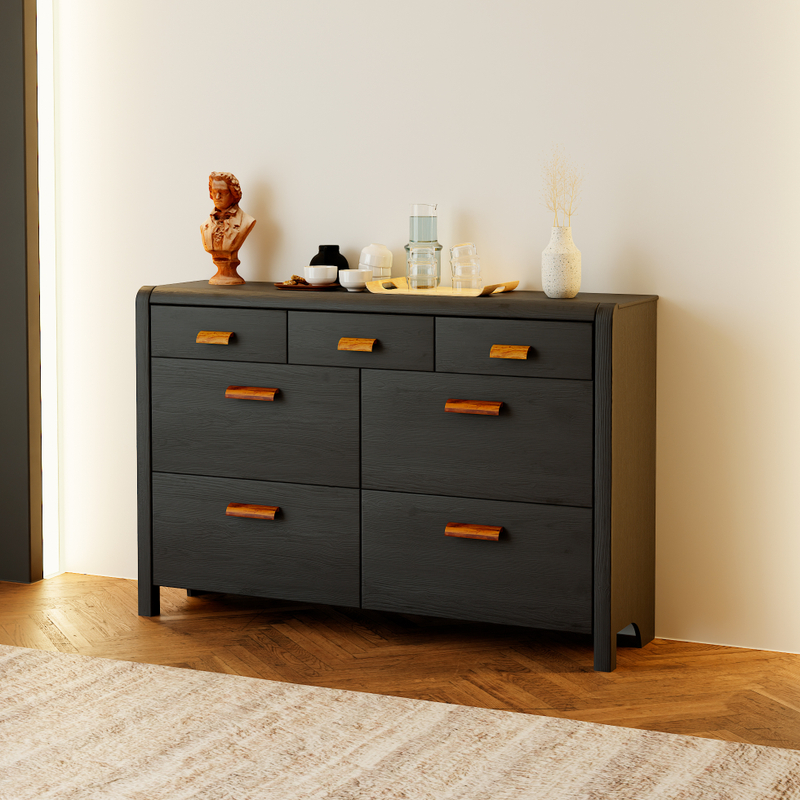 Комод, 131х39х100, Мадейра, для одежды и игрушек, с ящиками, под телевизор, из массива сосны, серый, Dipriz