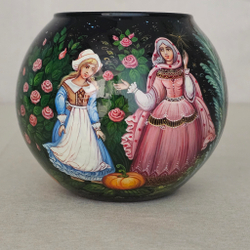 Вазочка с ручной росписью Палех "Золушка"