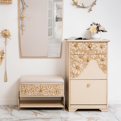 Тумба для обуви Терра-3 (с 3-мя ящиками) Айвори Мраморное золото