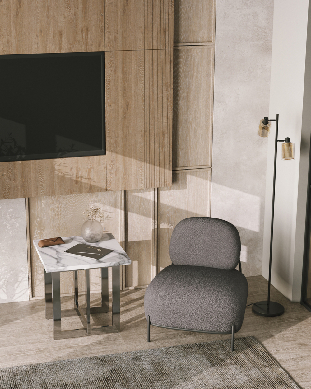 Журнальный столик Нэйтан 61*61 белый мрамор сталь темный хром