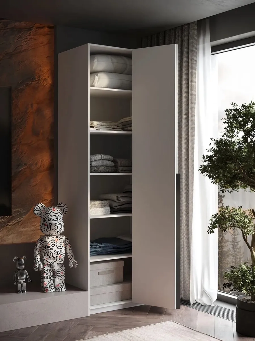 Шкаф Распашной Белый 81х220x52,5 SOHO WingLine,с полками