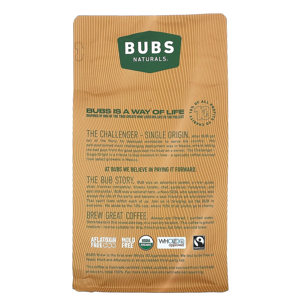 BUBS Naturals, Bubs Brew, The Challenger Single Origin, молотый, средней обжарки, 340 г (12 унций)