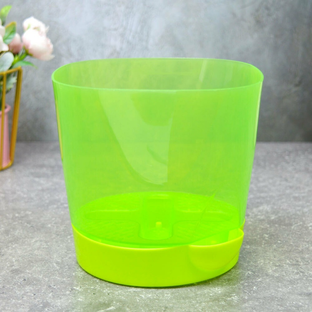 Горшок цветочный 1,4л №2 прозрачно-зеленый, поддон лимонно-зеленый