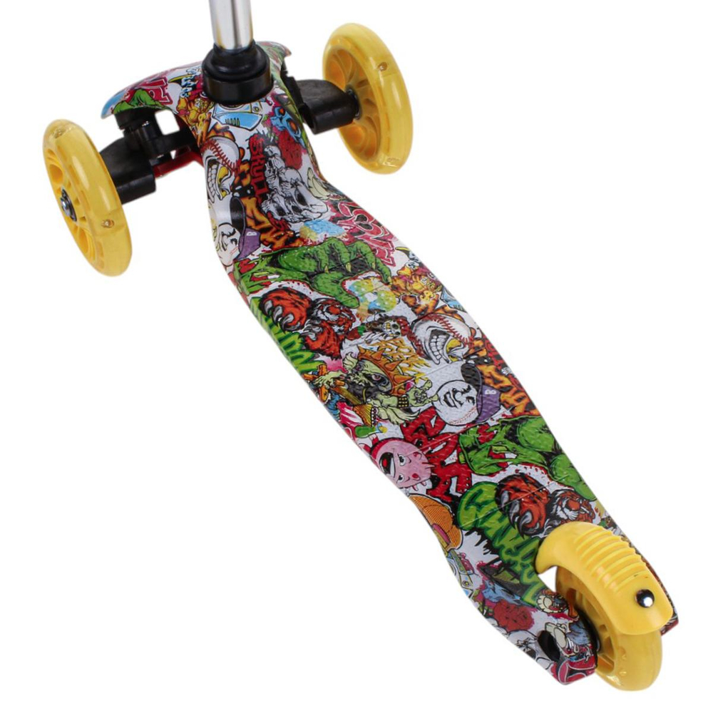 Самокат 3х-колес. 55 см, ручка макс. 62 см, желтый, колеса PU свет цветные, макс. вес 45 кг