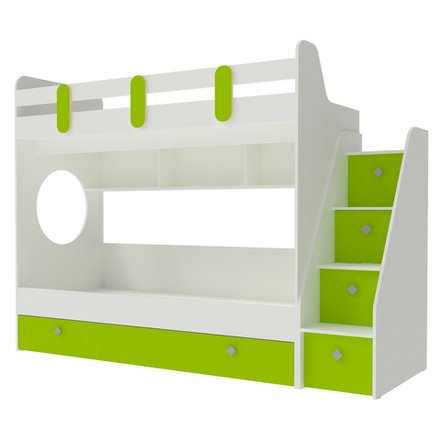 Кровать двухъярусная КарИВи Фортуна-3 Белый  Лайм