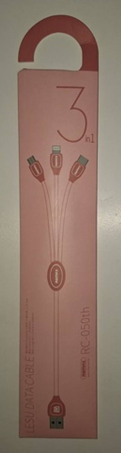 2_ USB кабель Remax LESU 3 в 1 Micro/ Lightning/ Type-C, розовый, арт. RC-050th,  ш/к 6954851274322