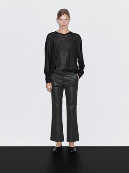 Massimo Dutti Расклешенные укороченные брюки, черный