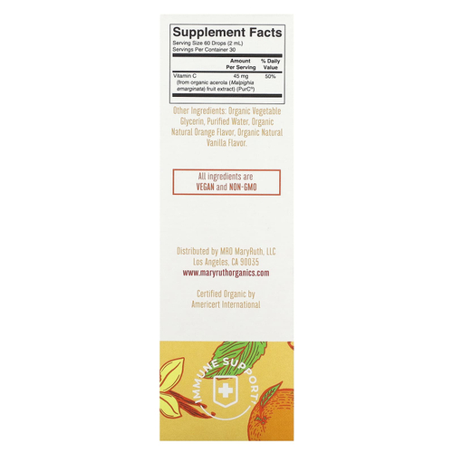 MaryRuth's, Organic Kids Vitamin C, жидкие капли, для детей от 4 до 13 лет, с апельсином и ванилью, 45 мг, 60 мл (2 жидк. Унции)