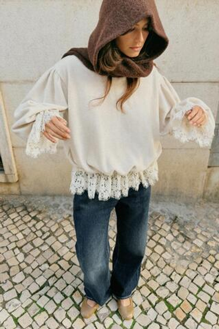 ZARA РУБАШКА В РОМАНТИЧЕСКОМ СТИЛЕ С КРУЖЕВОМ, ЭКРЮ