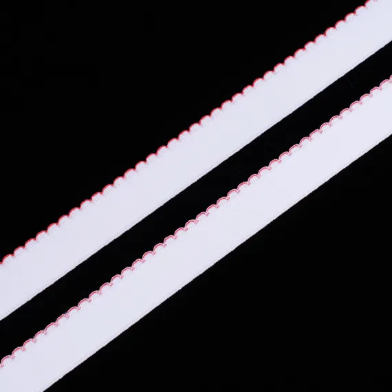 Резинка широкая, белая/ красный фестон с 19 мм, Германия